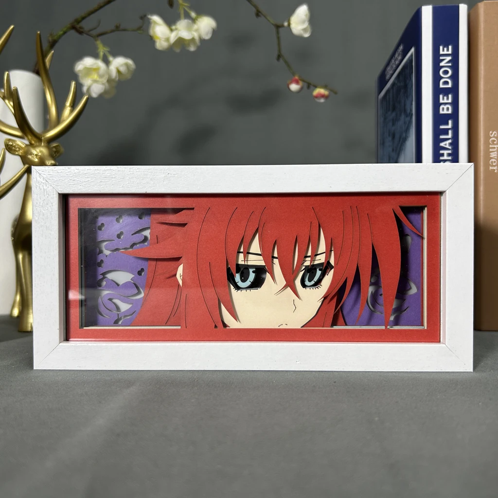 Boîte à lumière de figurines d'anime, Dxd Rias, Gremory, visage d'oeil pour le décor de pièce, papier découpé de manga, lampe de nuit de bureau de LED, boîte à lumière