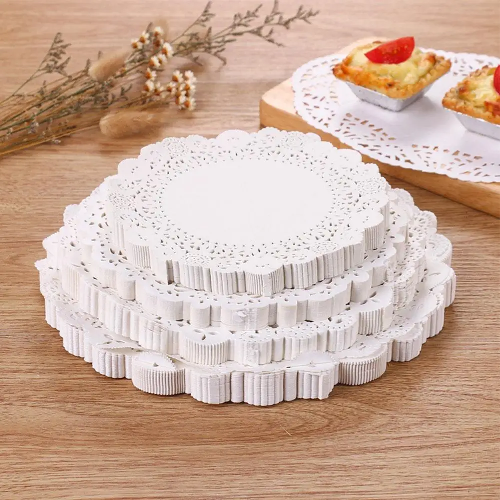 100Pcs Round Flower Bottom Paper Placemat Coaster Cake Baking Paper Pad -Absorbing Dessert Paper Photo Background Paper