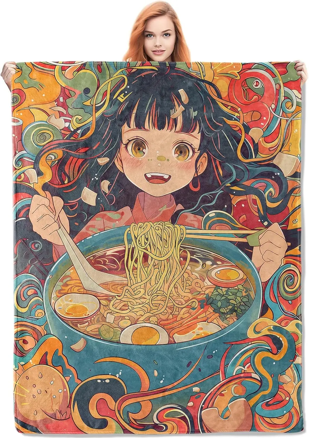 

Ramen Girl Blanket Gifts for Anime Fans Women, Anime and Foodie Flannel Blanket, Soft Warm Lightweight Throw Blankets for Bed