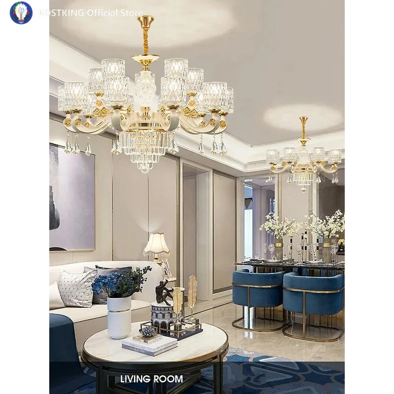 European Luxury Crystal Chandeliers LED Lights For Hotel Villa Lobby Living Dining Room French Romantic Home Decor Hanging Lamps