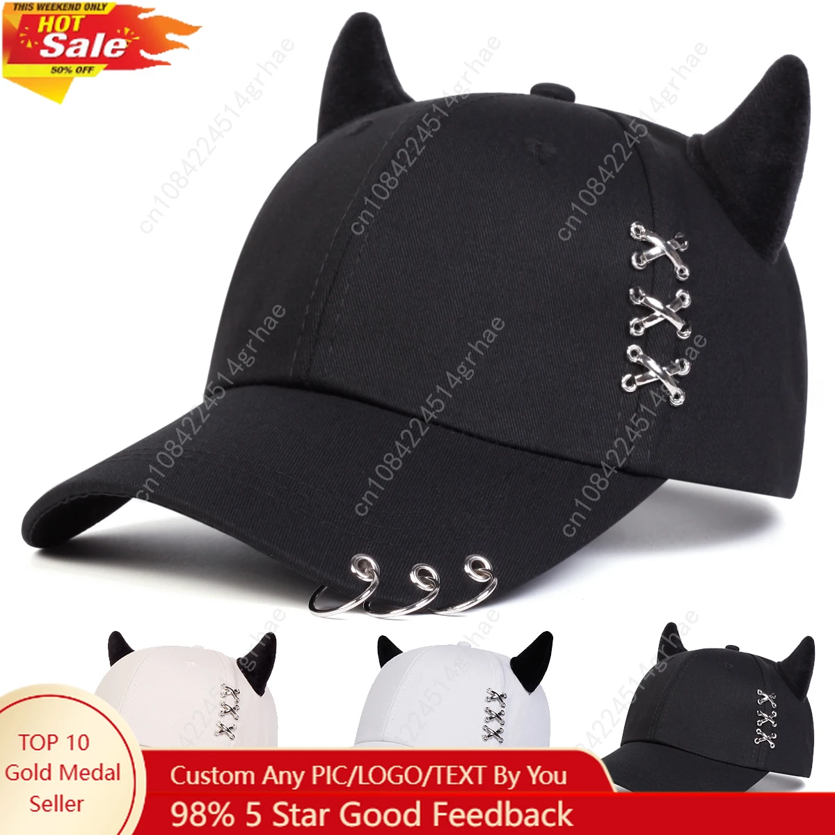 

Unisex XXX Iron Ring Bull Horn Personality Baseball Caps Spring Autumn Outdoor Adjustable Casual Hats Sunscreen Hat