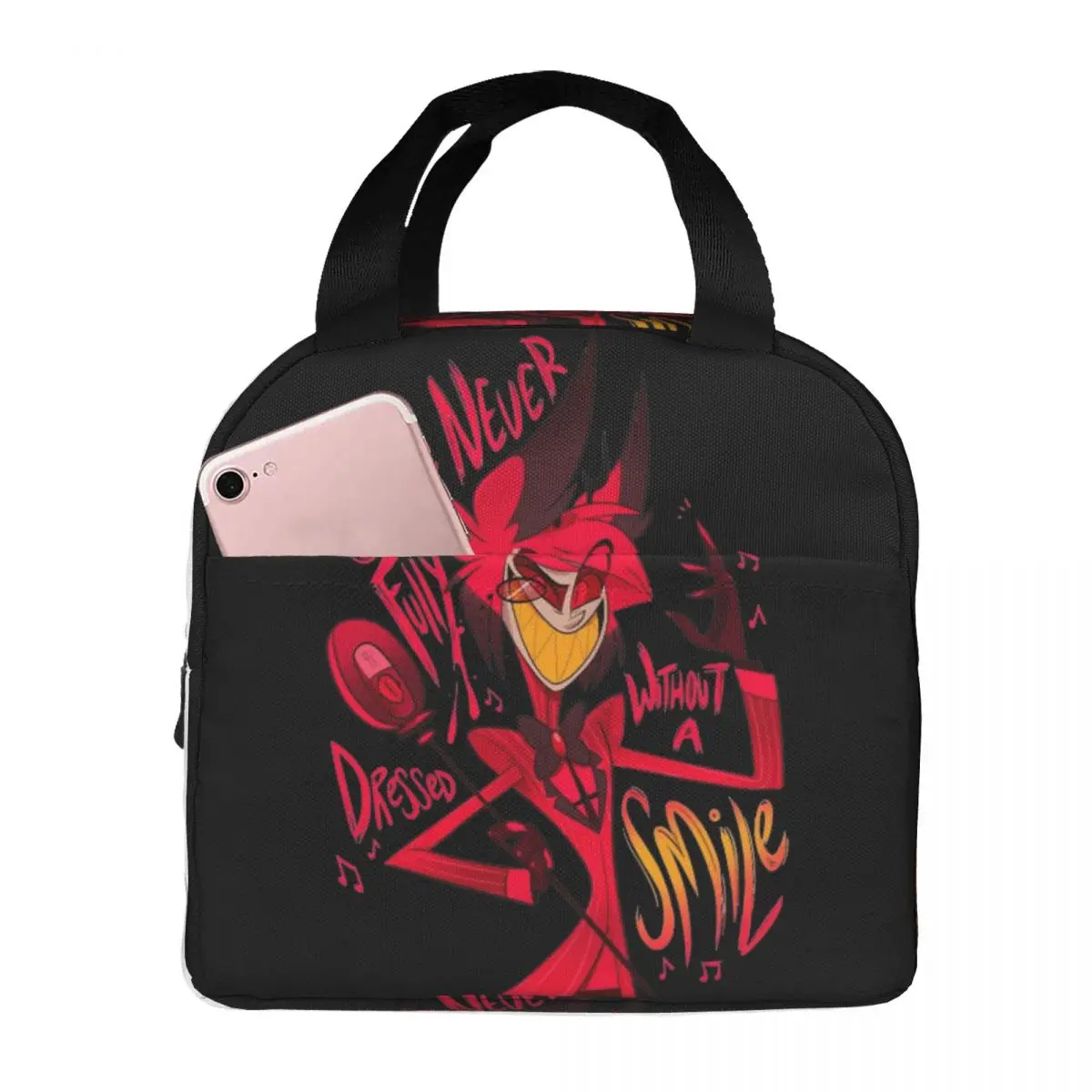 Hazbin hotel Alastor Vaggie Lunch Bag impermeabile isolato Canvas Cooler Black Comedy Thermal Food Picnic Travel Lunch Box