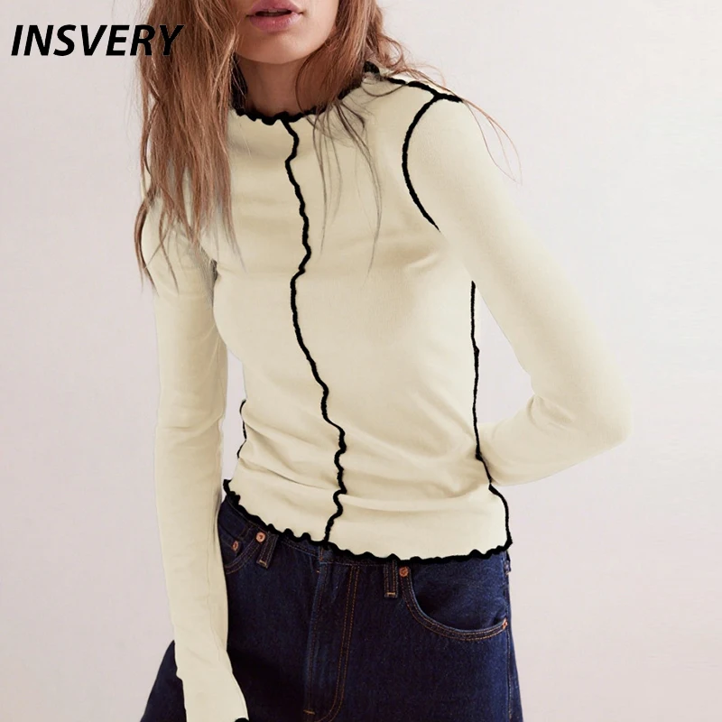 

Spring Autumn Basic Shirt Women Long Sleeve T-Shirts Striped Slim Tops Female Tee Fashion T Shirts For Women Simple Pullover