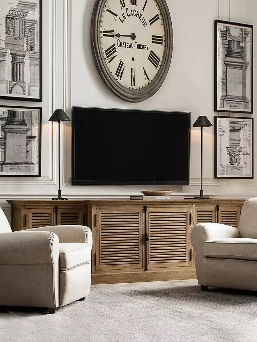 TAO Retro Solid Wood TV Cabinet American Living Room Home Locker Shutter Door Overall Cabinet