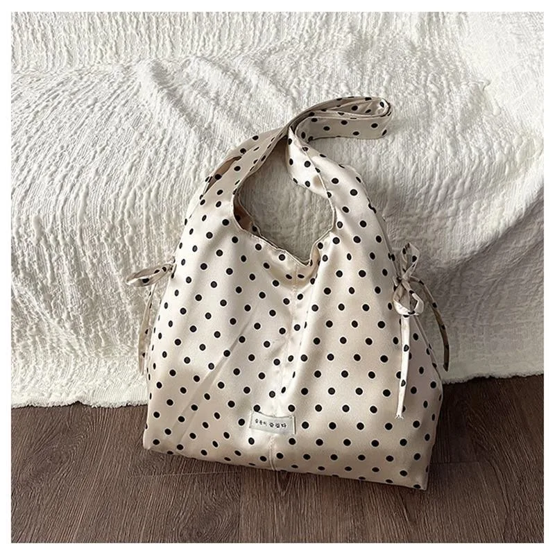 

Нейлоновая сумка через плечо с принтом в горошек, с фиксированным плечевым ремнем, большая вместимость, повседневная, универсальная, портативная сумка-тоут