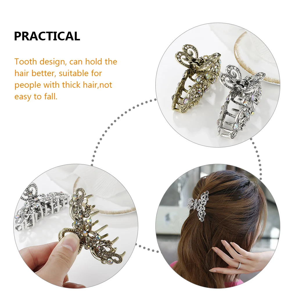 

2pcs Vintage Hair Claw Clips Metal Alloy Sturdy Decorative Barrettes For Thick Thin Long Hair Women Hairpin Styling