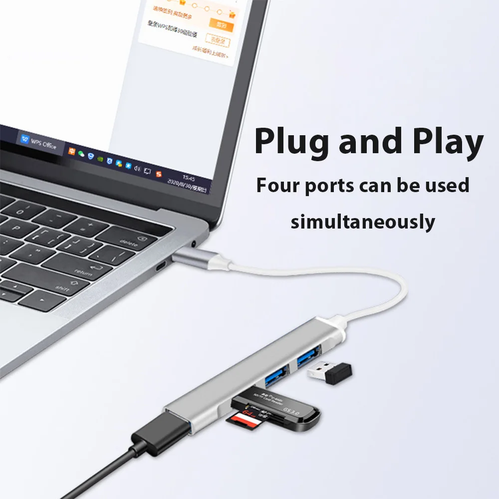 4 In 1 USB 3.0 Docking Station Suporte USB Type-C For Mobile Phone Charging U Disk Reader Hard Disk For Macbook Air Ipad PC Hub