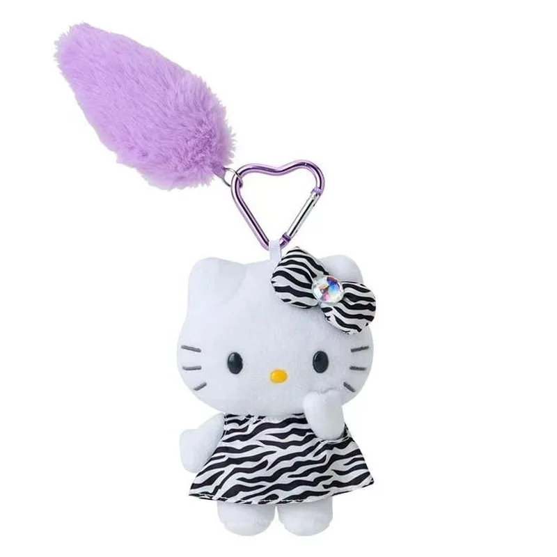 Kawaii Sanrio piel negra Hello Kitty patrón de leopardo piernas largas juguetes de peluche mochila colgante llavero muñeca niñas regalo de cumpleaños