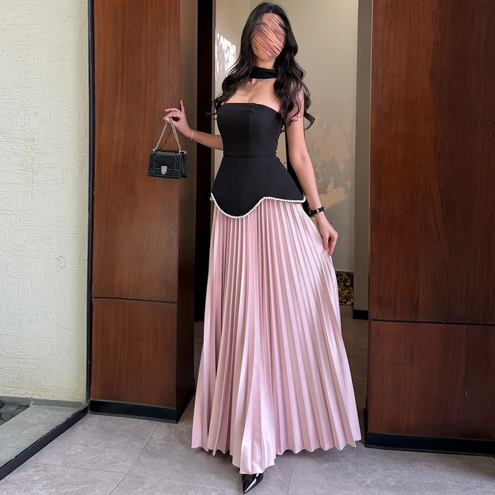 

Classic Pink Jersey Evening Dress Elegant Crystal Strapless Customized Celebrity Gowns Temperament Sleeveless Party Dresses