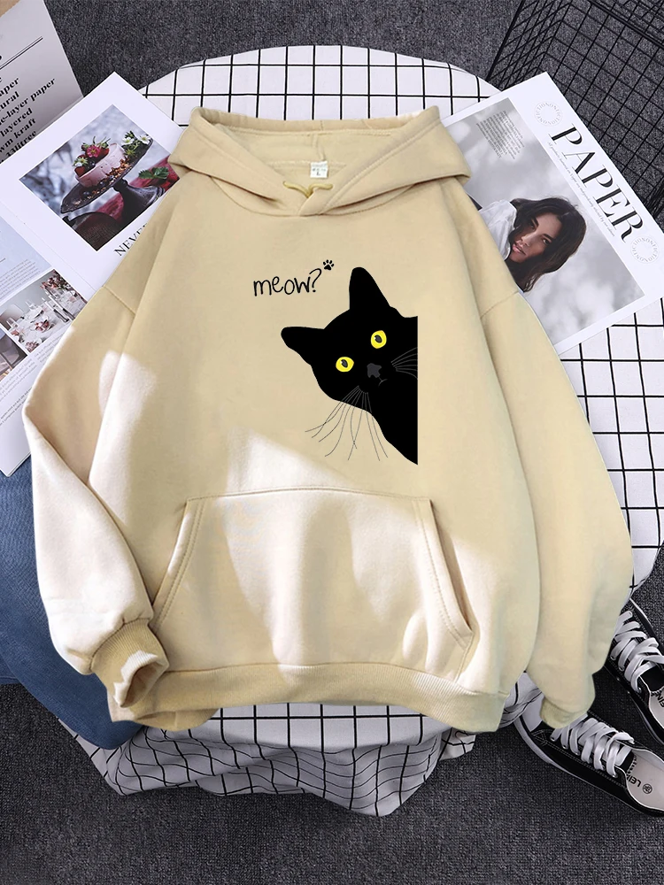 Hoody Big Black Cat Personality Print Hoodie Womens Streetwear Warm Hoodies For Girls Fashion Winter Women Sweatshirt And Hoodie