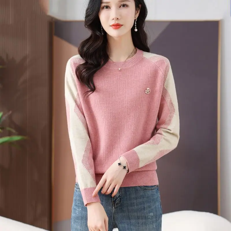 Autumn Winter New Round Neck Long Sleeve Sweater Women High Street Casual Printing Pullovers Elegant All-match Comfortable Tops