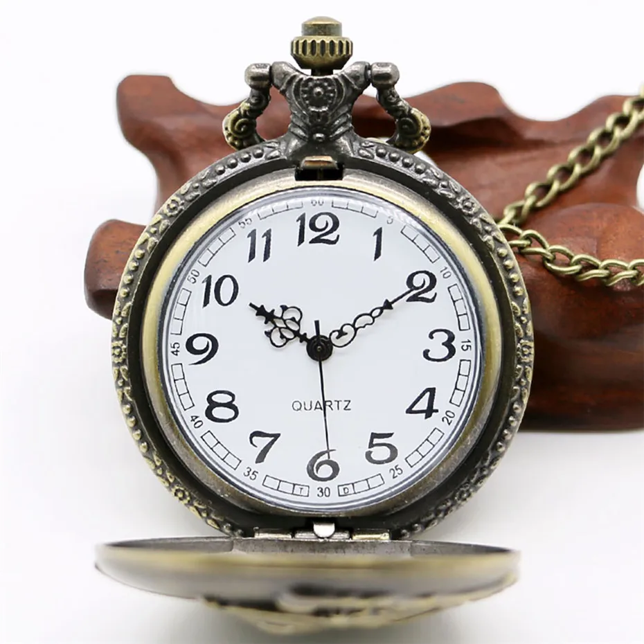 TIEDAN Train Quartz Pocket Watch Necklace Vintage Bronze Trend Fashion Watch Bat Pendant Chain Fob Watch