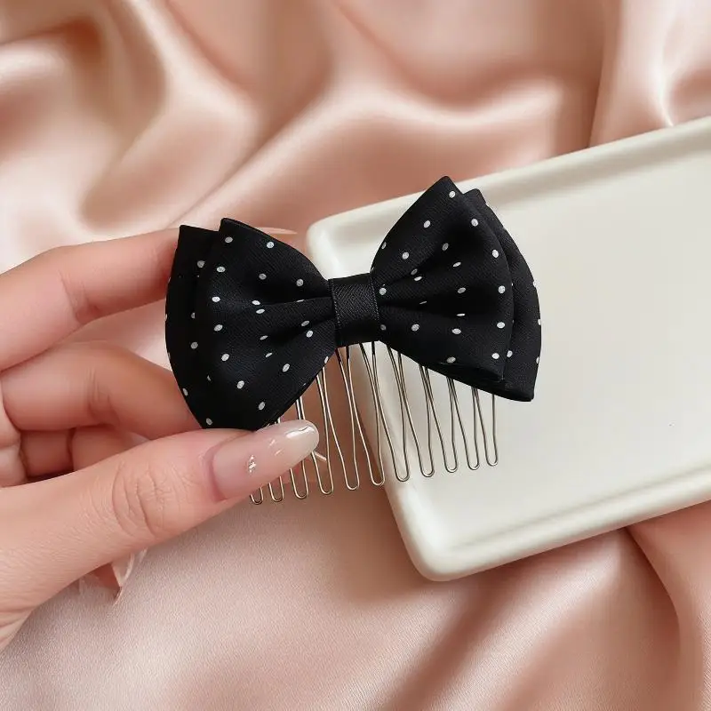 

Non Slip Polka Dot Bow Hair Comb 1 Pcs Soft Metal Teeth Adorable Hair Accessory for Women Daily Dating