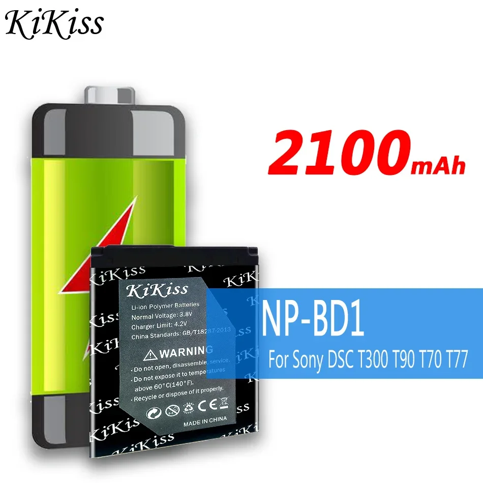 NP-BD1 2100mAh KiKiss Portable Battery for Sony Cyber-shot DSC-G3 DSC-T2 DSC-T70 DSC-T75 DSC-T77 DSC-T90 DSC-T200 DSC-T500