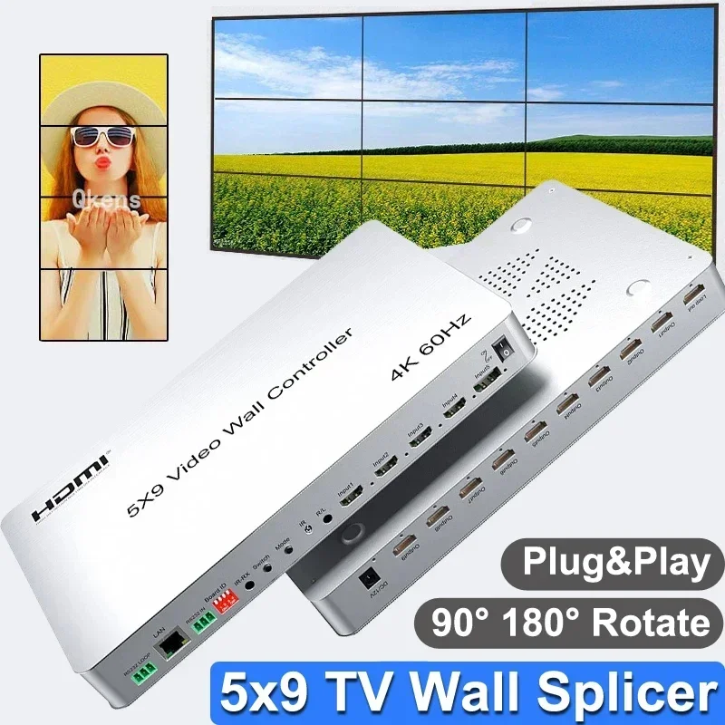 4k 60Hz 5x9 HDMI kontroler ściany wideo 2x2 3x3 1x4 1x5 1x6 Multi Screen TV Splicer 4x1 HDMI Multiviewer 90 ° Rotate PIP