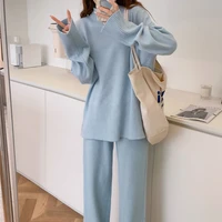 Seoulish 2025 Autumn Winter New Split Women's Sweater Sets Fashion Solid Color Knitted Sweaters Casual Pants Two-piece Sets - Image 4