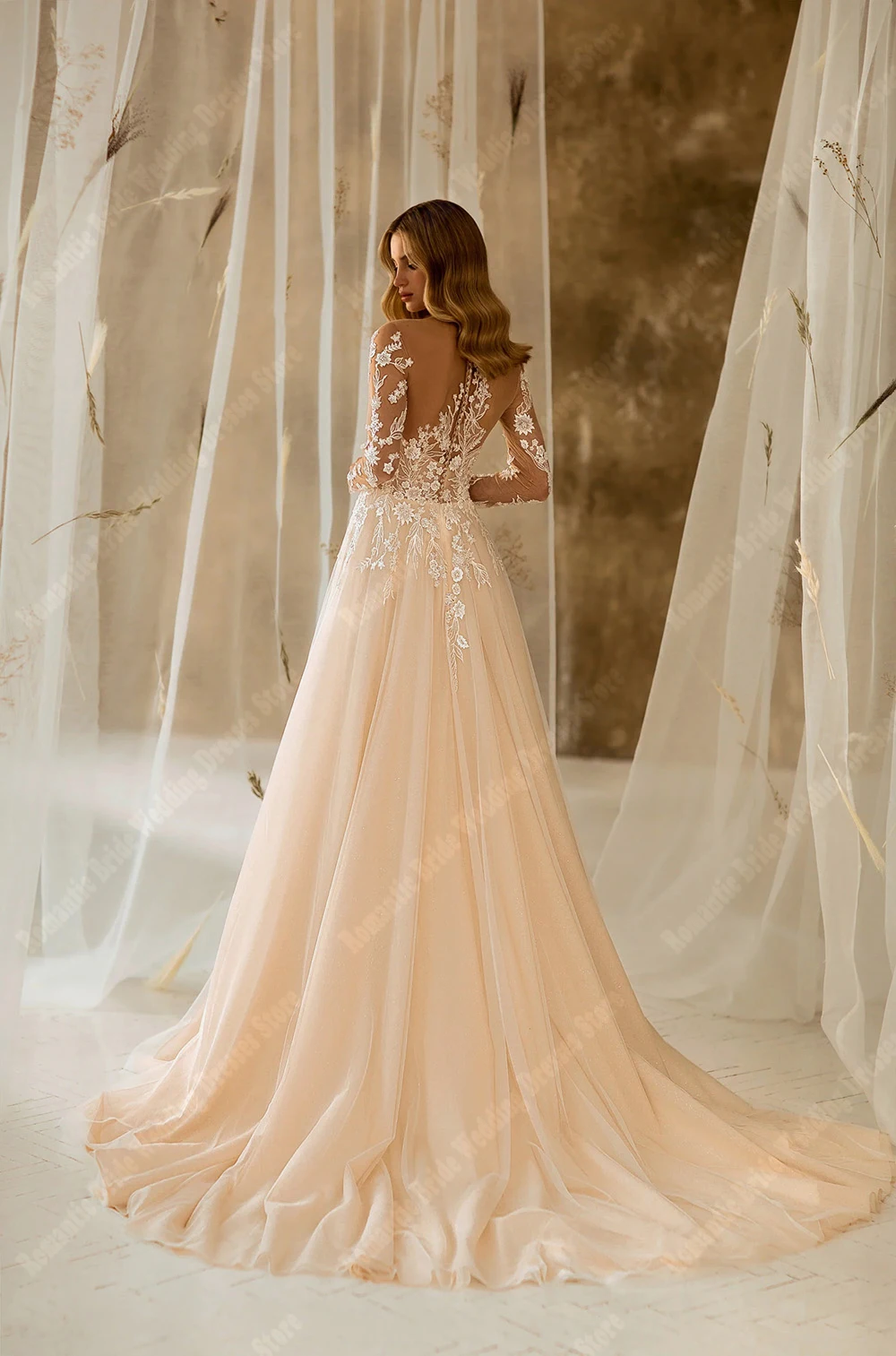 Sexy V-Neck A-Line Women Wedding Dresses Shining Glitter Wedding Gowns Princess Engagement Banquet Vestidos De Novias Customized