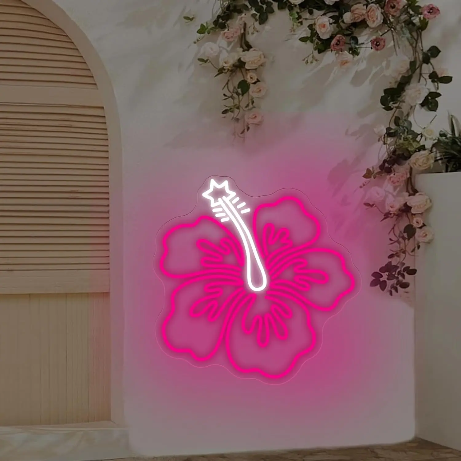 Hibiscus Flower LED Neon Sign USB Powered Neon Light for Gaming Room Bedroom Bar Garden Shop Party Home Decor Christmas Gift