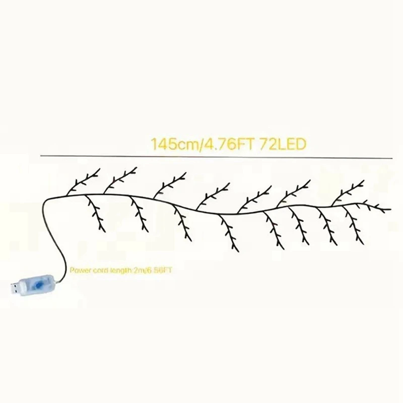 ABNO-72LEDS مصباح الروطان الصفصاف القابل للانحناء، مصباح تزيين شجرة الروطان، ضوء ليلي لغرفة النوم والحائطية والخارجية