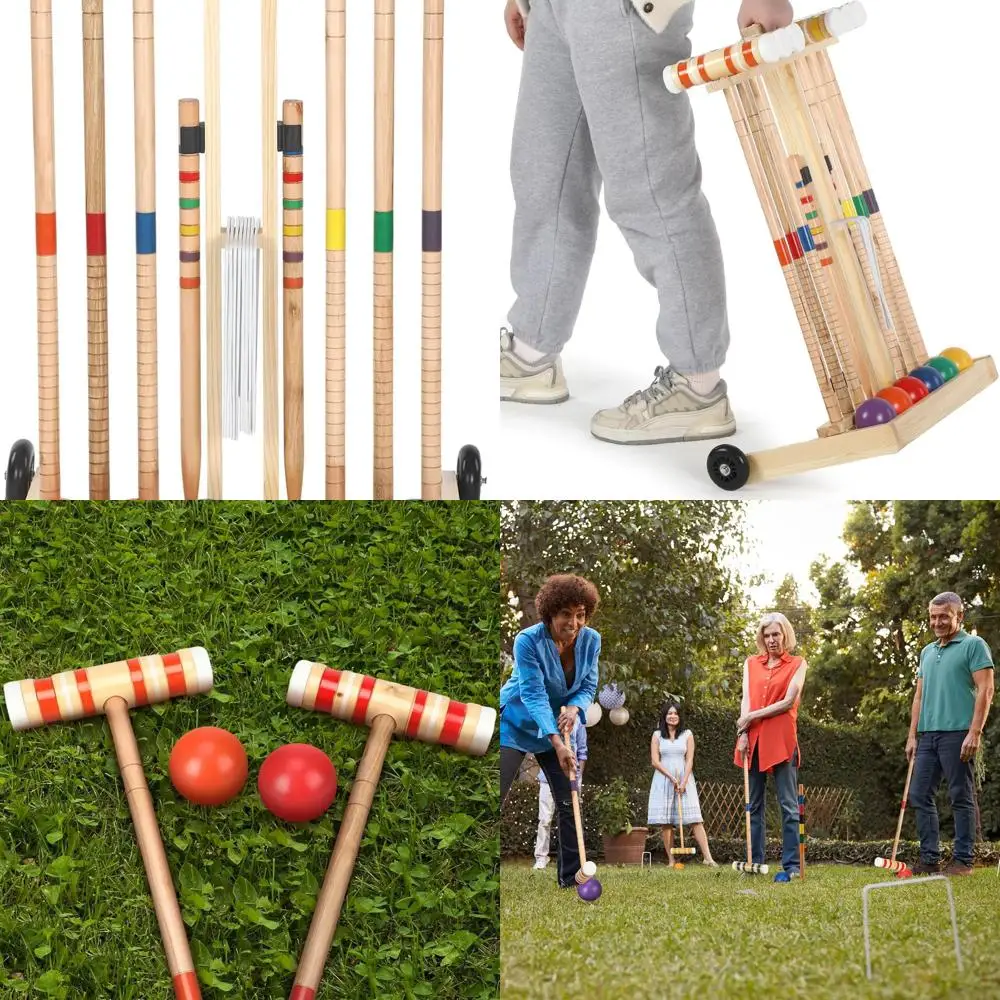 

6 Player Croquet Set for Adults Croquet Lawn Game Kit with Wooden Stand for Backyard Lawn Yard Outdoor Games(28 Inch)