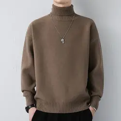 Men's Knit Sweater High Collar Thick Pullovers Male Turtleneck Knitwear Solid Color Warm Fleeced Cashmere Cheap Quality Original