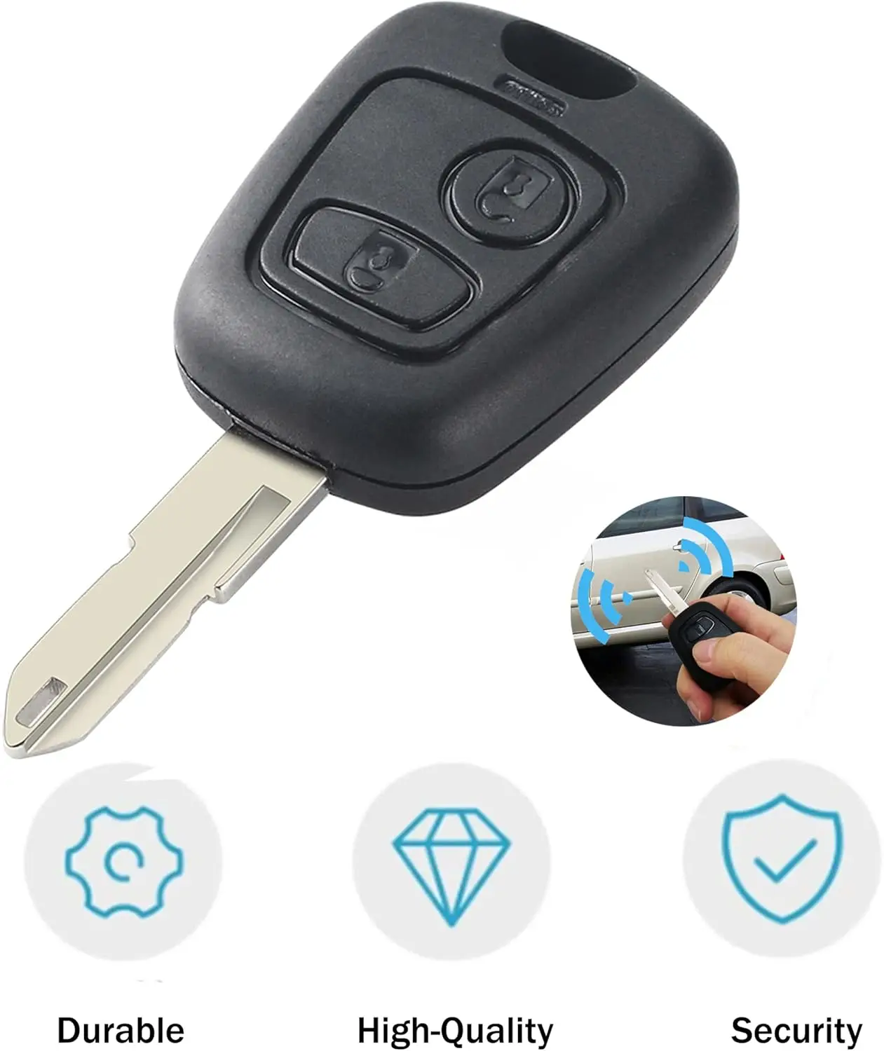รถ 2 ปุ่มใช้งานร่วมกับ Peugeot 206 306 405 เปลี่ยนรีโมทคอนโทรลสําหรับ Peugeot 206 433 MHz ID46