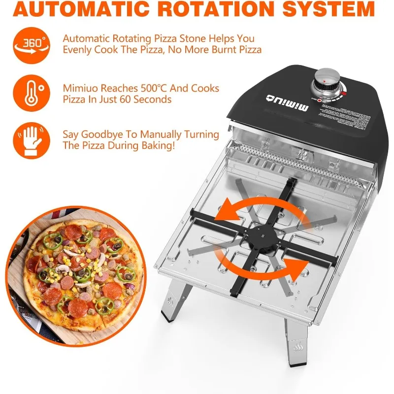 Four à pizza à gaz extérieur avec pierre à pizza rotative automatique, four portable au propane, 14 po