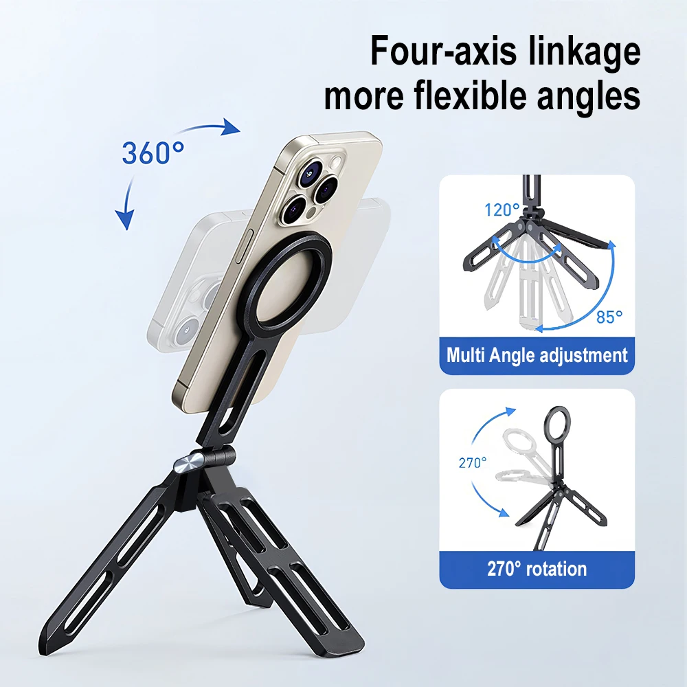 Magnetic Phone Holder Four-axis 360° Rotation Foldable Selfie Stick Aluminum Alloy Portable Pocket Tripod Stand For Vlog Live view 2