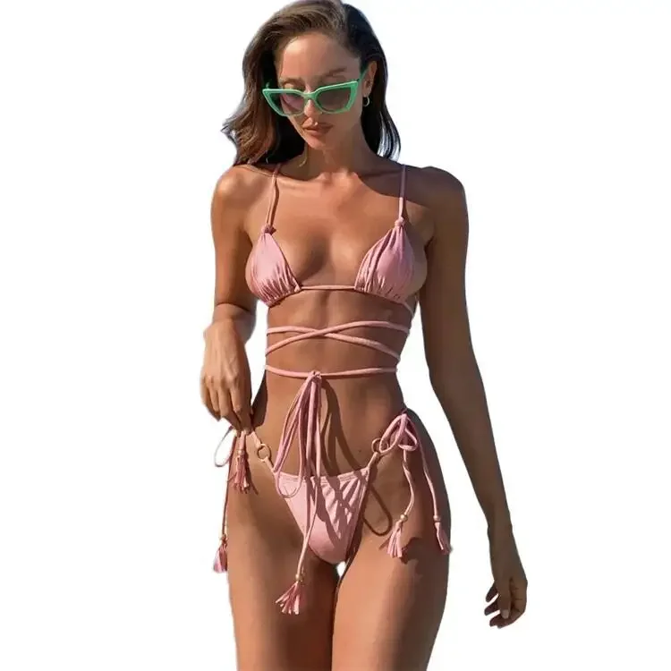 2022 Women Swimwear Sexy Bikini Hollow Out Swimsuit Thong Biquini Cross String Bikini Set Bathing Suit Bikinis Beachwear