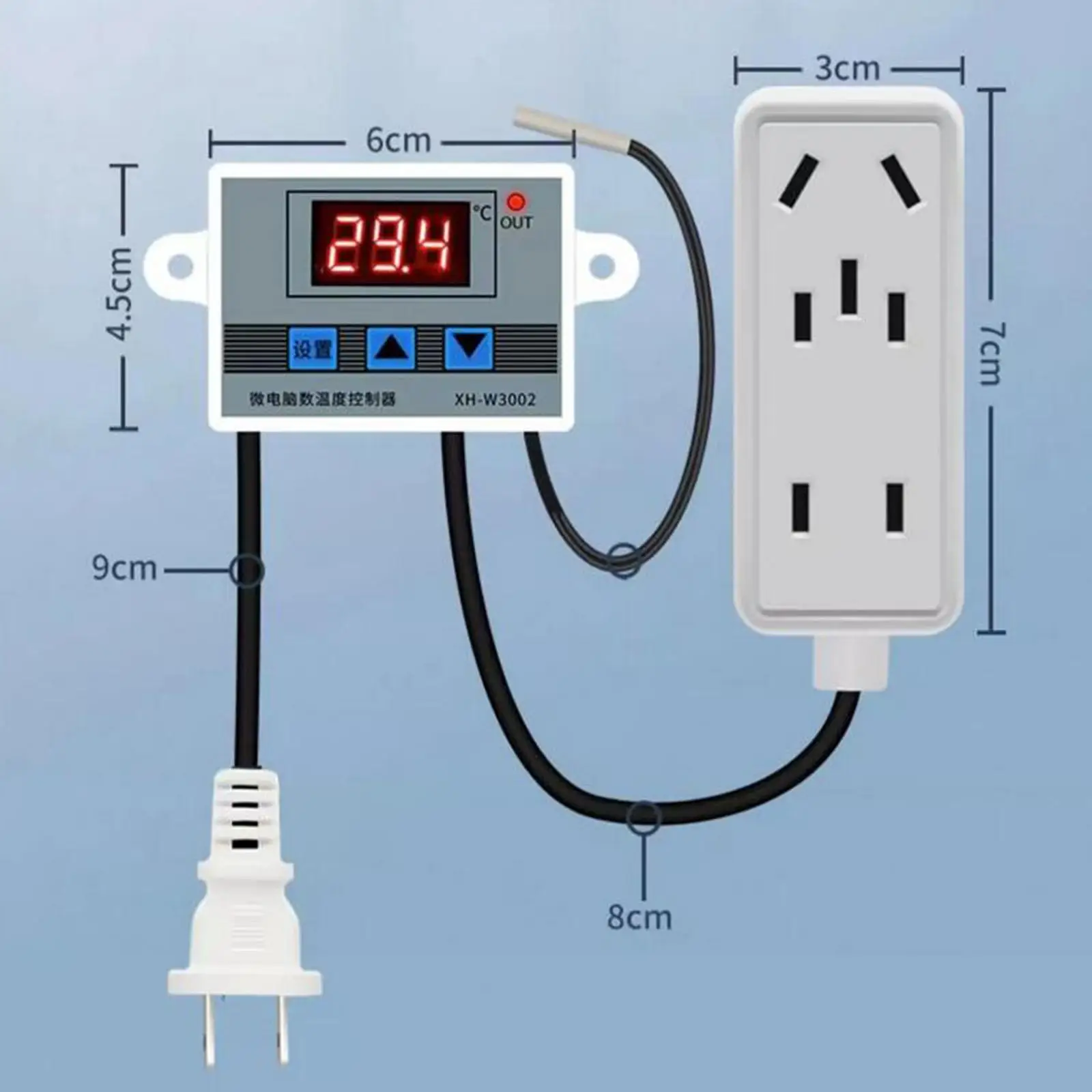 Thermostat Control Switch Digital LED Display with Socket for Greenhouse Heating Cooling