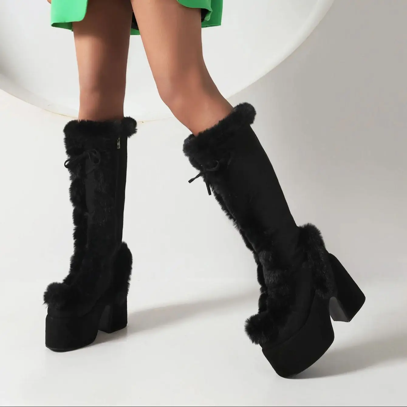 IPPEUM Y2K Platform Boots Women Winter Knee High Furry Cosplay Snow Botas Free Shipping Bratz Shoes