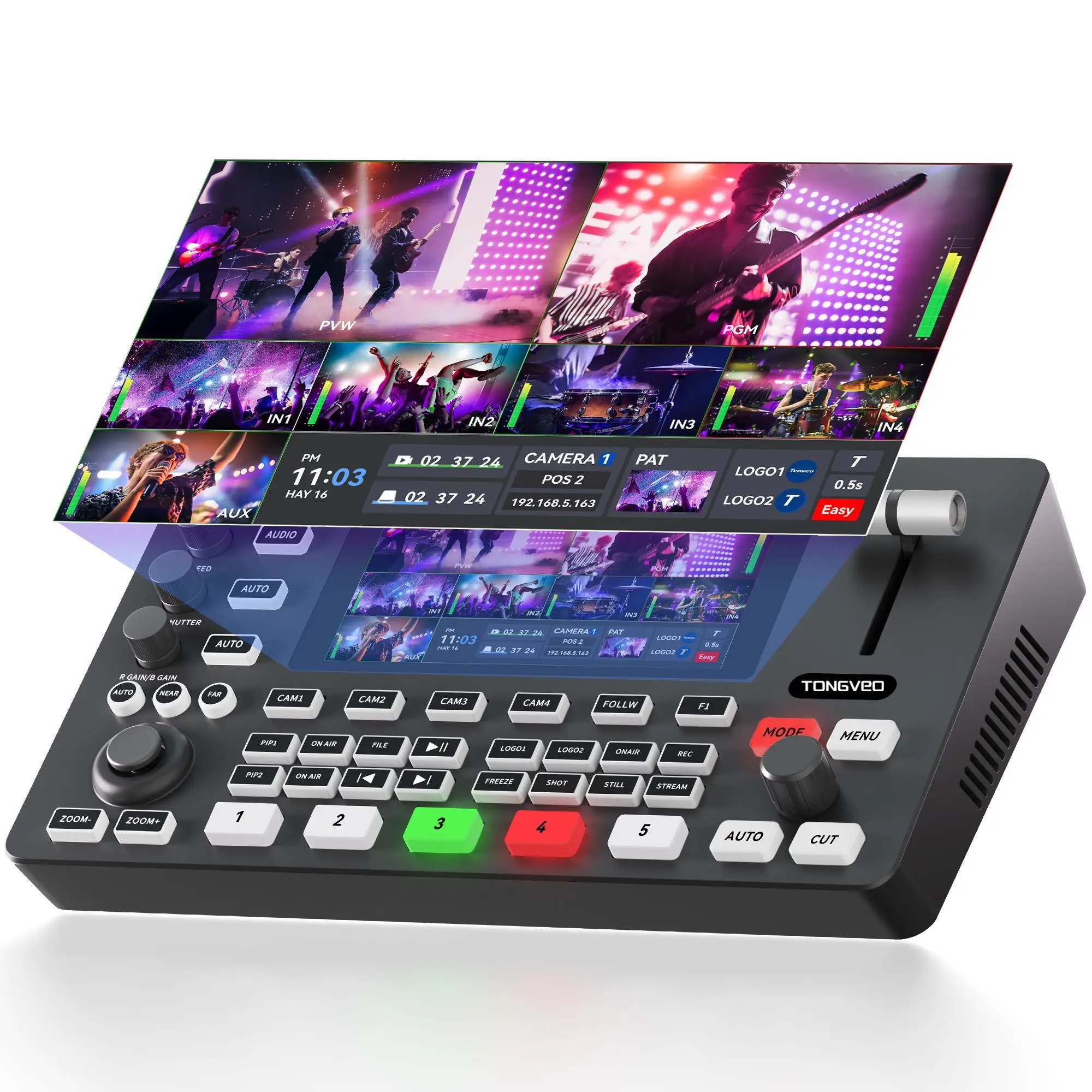 PC500 All-in-One Video Mixer Live Production Video Switcher for Streaming, Recording, Playback, PTZ Control, Editing