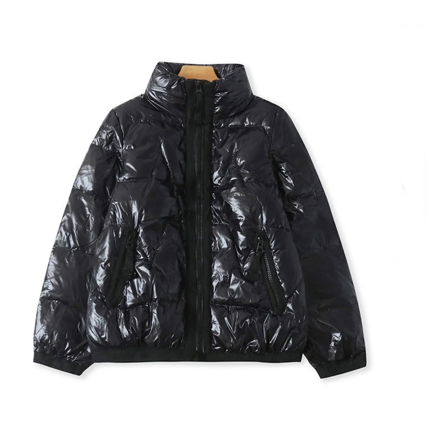 

Shiny Surface down Jacket Winter New Women's Fashion Warm Stand Collar Zipper Long Sleeve Loose Bread Style Duck down Coat