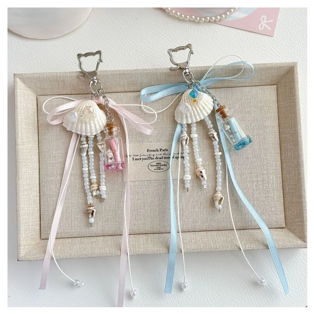 Beaded Key Chain Fashion Handmade Keychain Glass Bottle Keychain Handmade Wishing Drift Bottle Keychain For Backpack Luggage