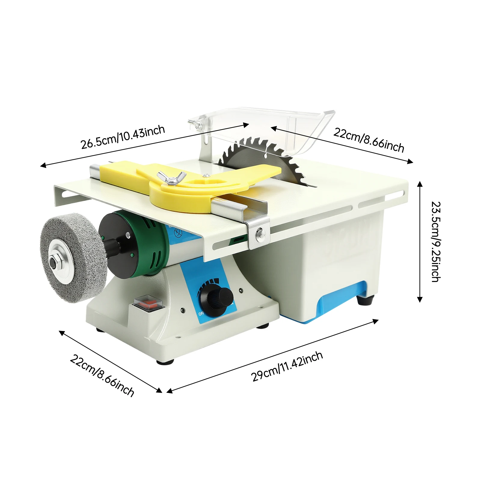 Table Saw, Bench Grinder 750W, Multi-function 5 in 1 Tool, 6 Inch Saw Blade, Variable Speed 800-10000 RPM, Pure Copper Motor, for Cutting Grinding Sanding Carving Drilling Polishing, Safety Shield, Overheat Protection, Aluminum Base, Anti-slip Feet