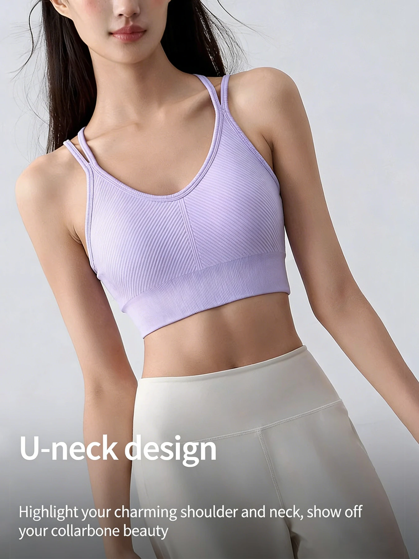 Women's Seamless Stretchy Backless Spaghetti Strap Sports Bra Tank Top - with Bra Pads for Yoga & Fitness