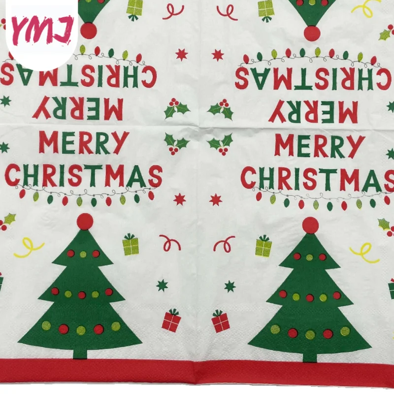 Colourful Printed Napkins Christmas Tree Square Napkins Wood Pulp Paper Hotel Party Disposable Table Setting 20pcs/Pac 33*33cm