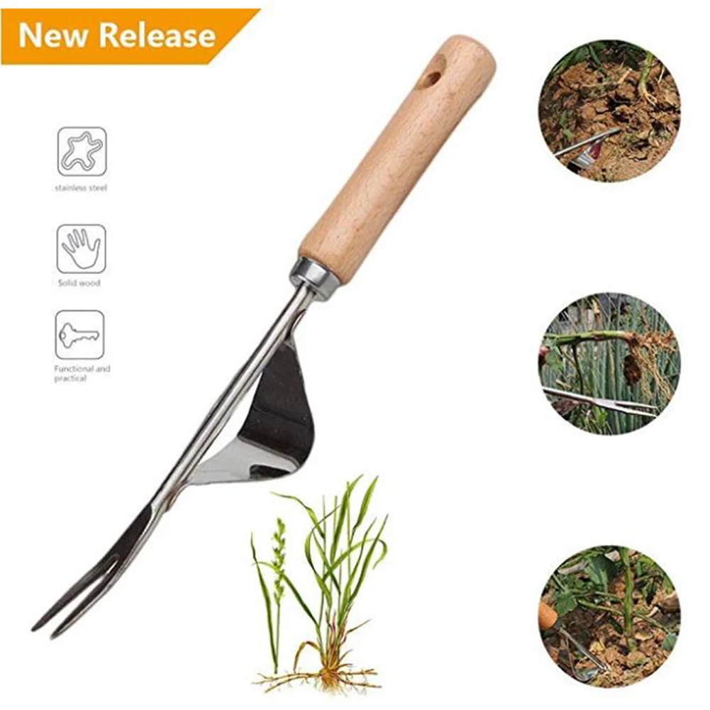 Imagem -03 - Punho de Madeira de Jardim Weeder Mão Remoção Remoção Cortador Extrator Ferramentas Multifunções Weeder Transplante Aço Inoxidável