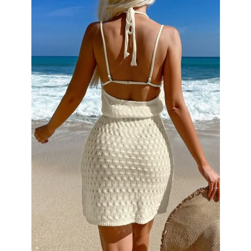 Túnica de playa Sexy para mujer, vestido transparente, traje de baño, vestido blanco, 2024