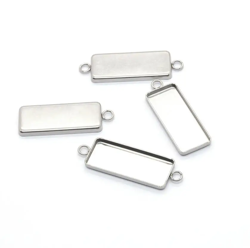 20pcslot Stainless Rectangle Blank Bezel Pendant Trays Cabochon Base DIY Earring Pendant Base Necklace Jewelry Making Supplier