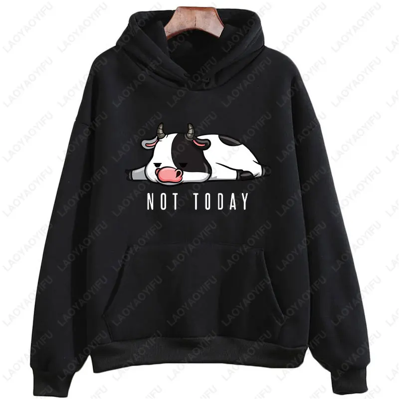 Sweats à capuche College vaches drôles pour femmes, Nnegoing Not Today, Streetwear Hip Hop, Pulls Kawaii, PVD, Printemps, Automne, 2023