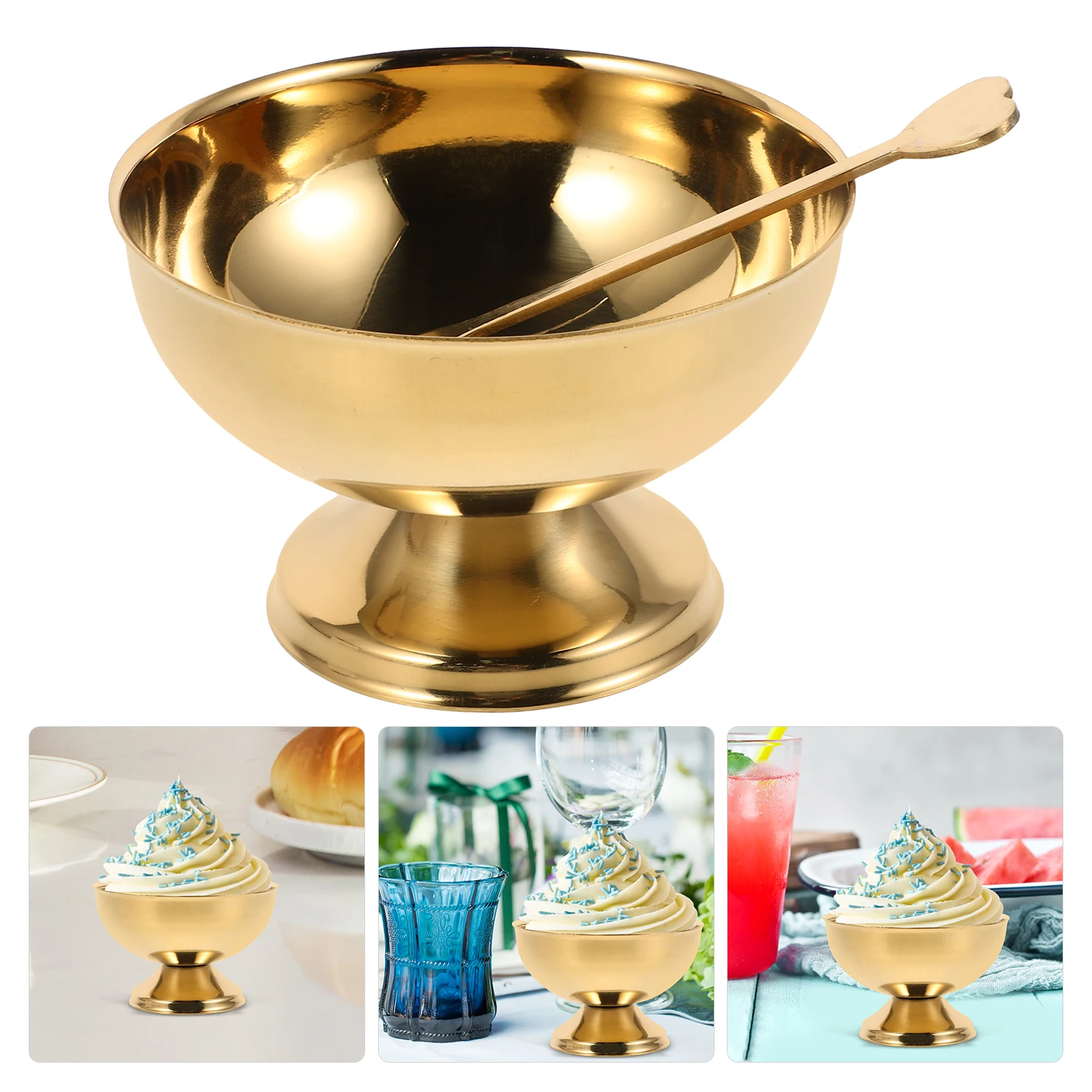 

Footed Ice Cream Bowl Stainless Steel Thickened Dessert Serving Dish Reusable Vintage Style Cup For Fruit Yogurt