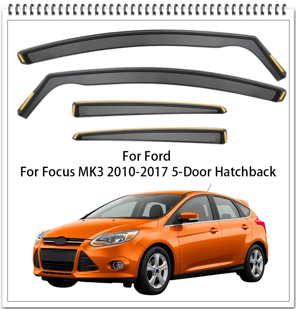 

4pc For Ford For Focus MK3 5-Door 2010-2017 Hatchback In-Channel Car Window Wind Deflectors