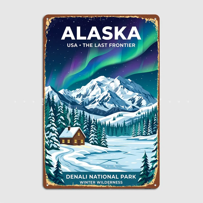 Alaska Denali National Park Winter Travel Poster Metal Sign Posters Bedroom Custom Wall Decorations Room Decoration Home Decor