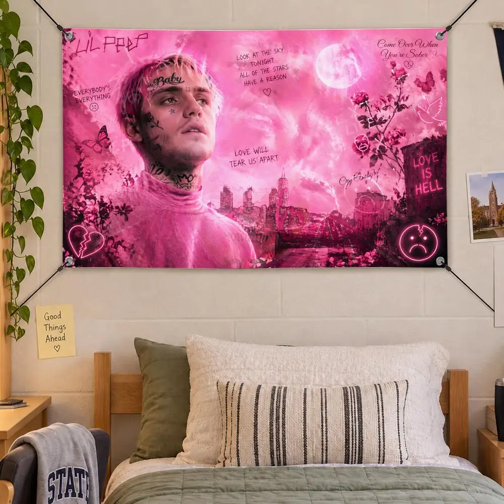 Music Popular Classic Cute Lil Peep Flags Decorative Flag Banner Indoor Bedroom Dorm Gaming Room Wall Party Club Decor Fan Gift