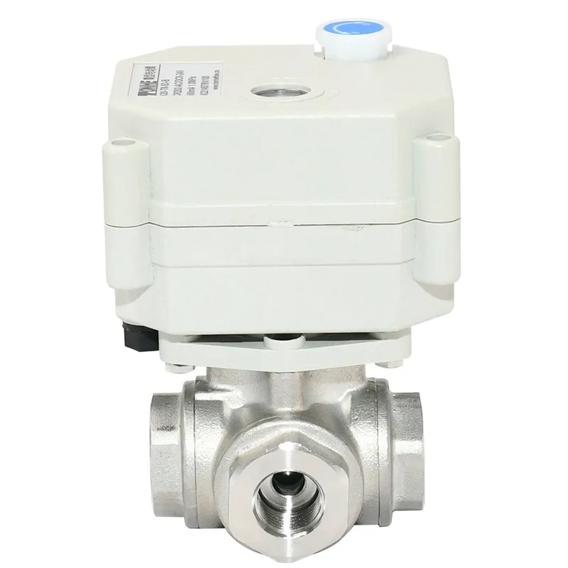 3-Way DN8/DN10/DN15 Motorized Stainless Steel Ball Valve Electric Control 9-24VAC/DC or 110-230VAC On/off Valve Auto Return