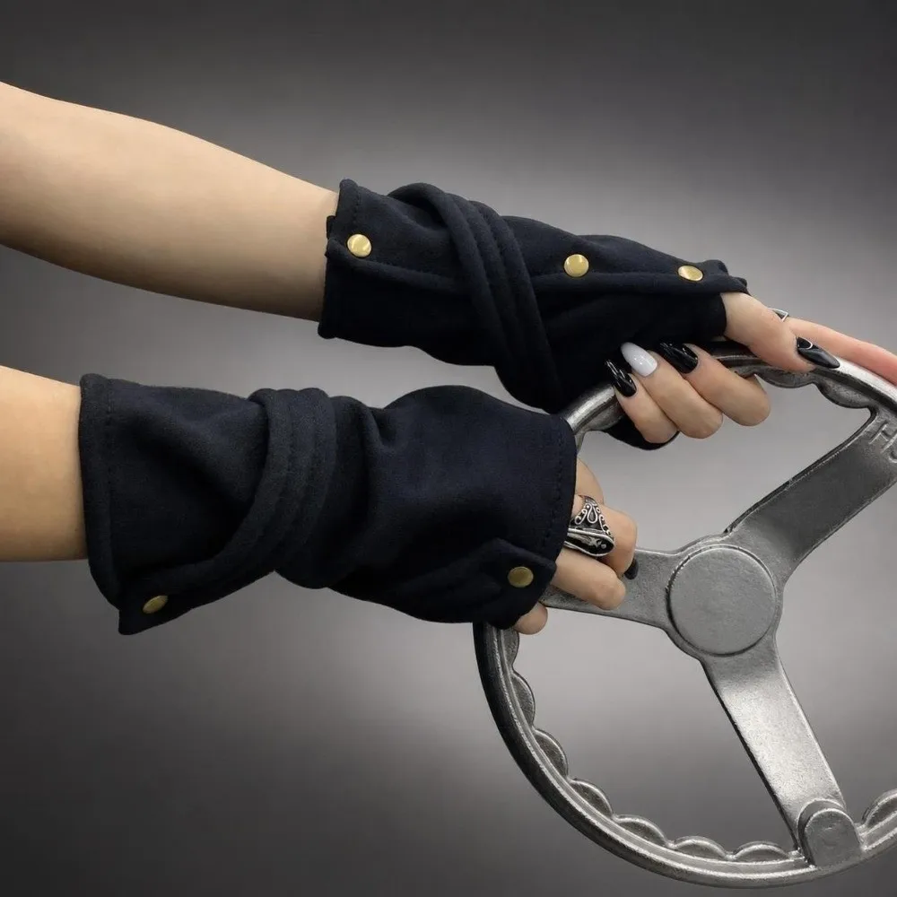 Snap-Button Closure Half Finger Gloves Decorative Design Unisex Street Dance Gloves Warm Breathable Hip Hop Gloves