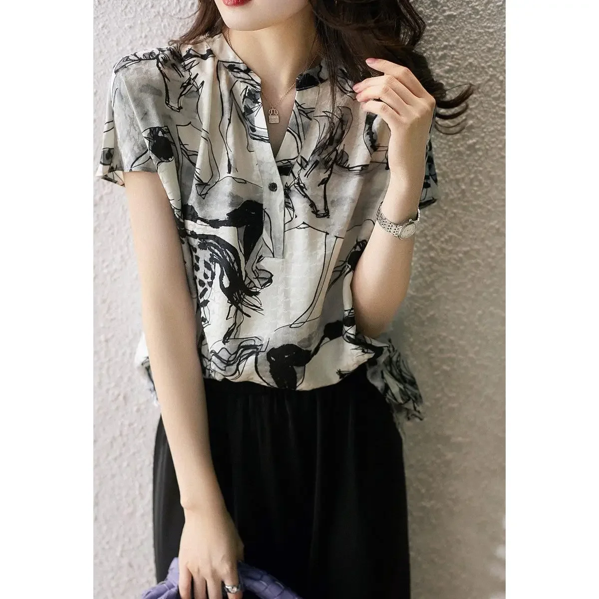 Chiffon Shirts & Blouses For Women Ink New Chinese Style Woman Top Blouse Tall Economic With Premium M Clothing Sales S Xl