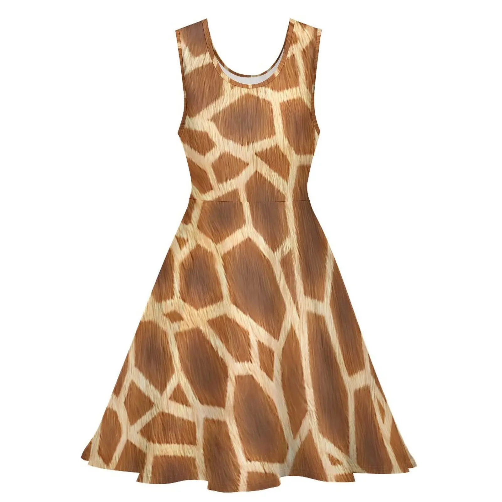 Robe imprimée girafe pour femme, robe de skate graphique, mode de rue animale, marron fibre, grande taille, mignon, été