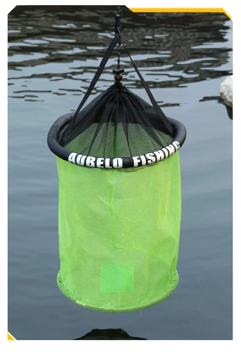 Neuer faltbarer runder schwimmender Angelkorb, Lebendfischkorb, Krabbenfalle für Bach- und Wildfischen, Strandangelzubehör – Detail 13